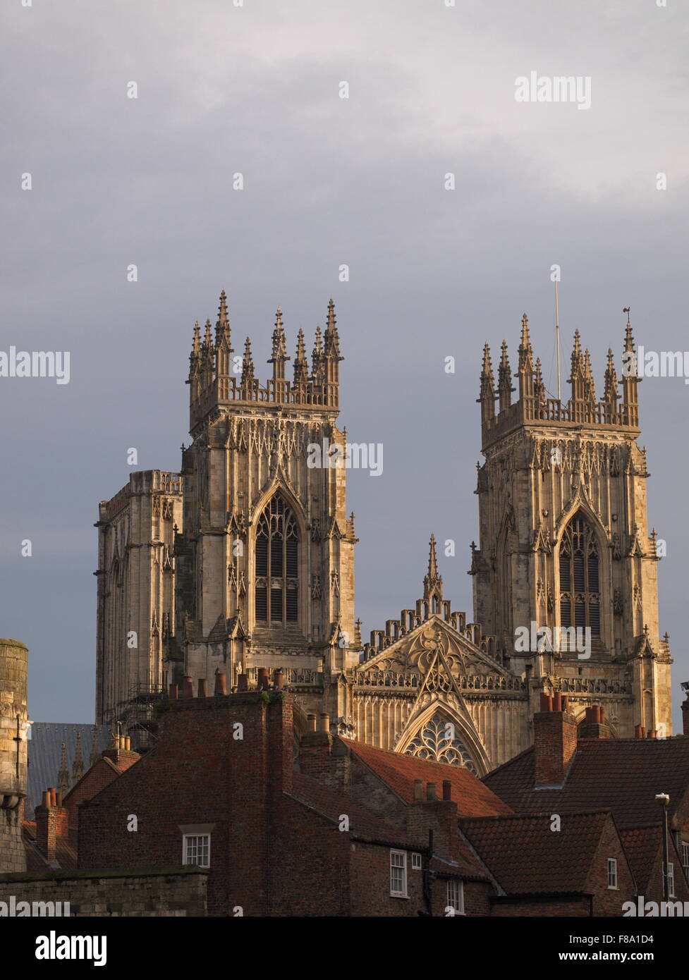 York Minster seen over the rooftops from Exhibition Square. Stock Photo