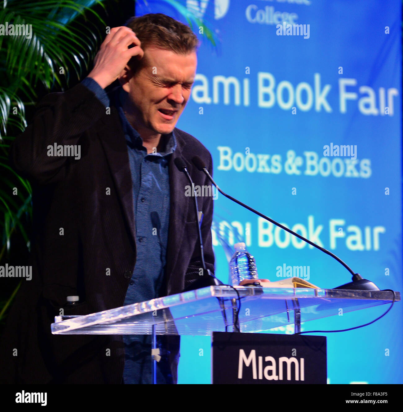Author David Mitchell discusses and signs copies of his book 'Slade House' at Miami Dade College Wolfson Auditorium presented in collaboration with The Center for Literature & Writing.  Featuring: David Mitchell Where: Miami, Florida, United States When: Stock Photo