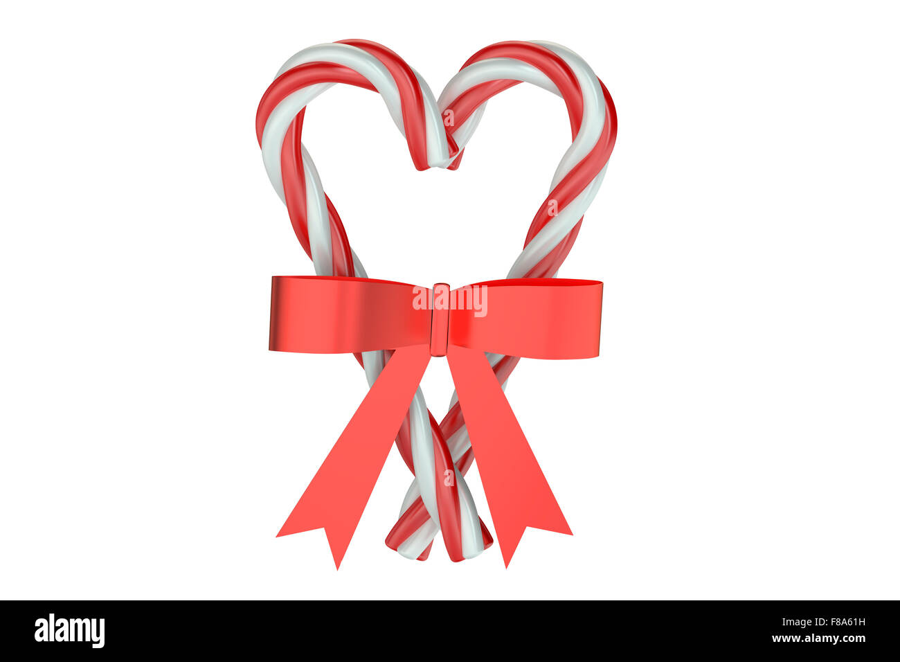 Christmas Candy Canes with bow isolated on white background Stock Photo