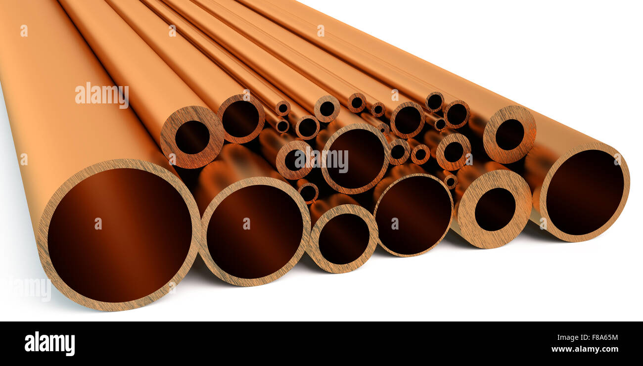 Copper pipes isolated on white background Stock Photo Alamy