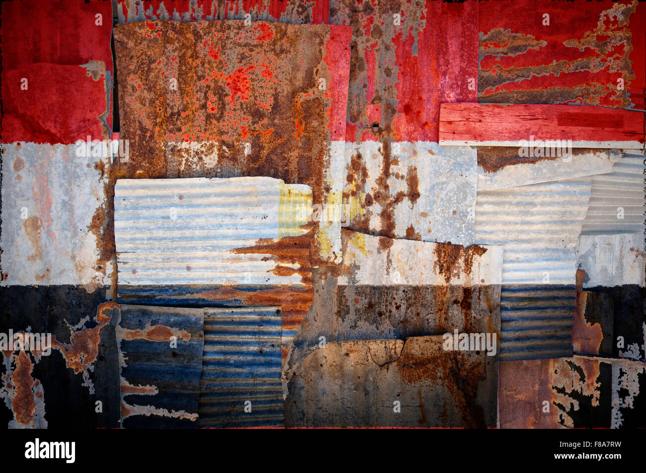 An abstract background image of the flag of Egypt painted on to rusty ...