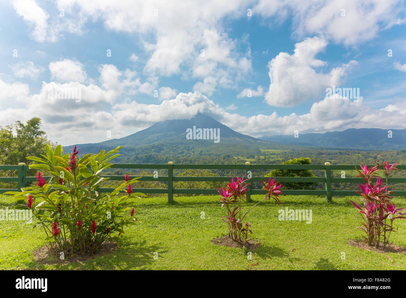 View of Arenal Volcano from observation point, Costa Rica Stock Photo