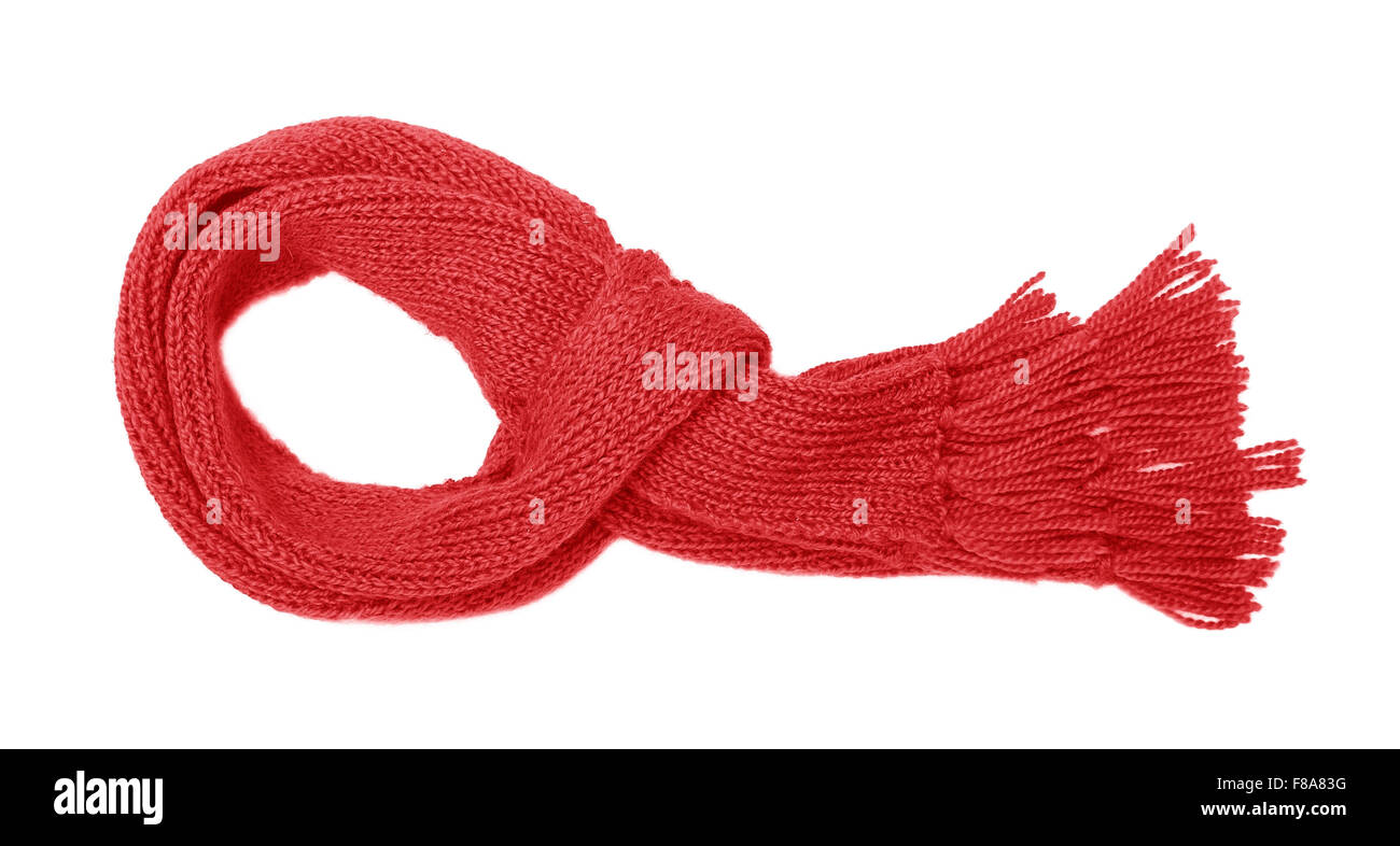 Red knitted scarf isolate. Stock Photo