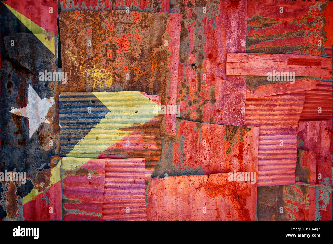 An abstract background image of the flag of Timor Leste painted on to ...