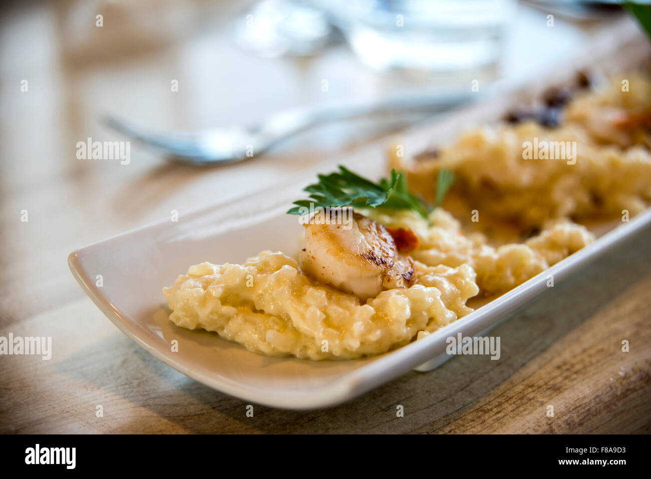 Rice Scallops and risotto dish Stock Photo Alamy