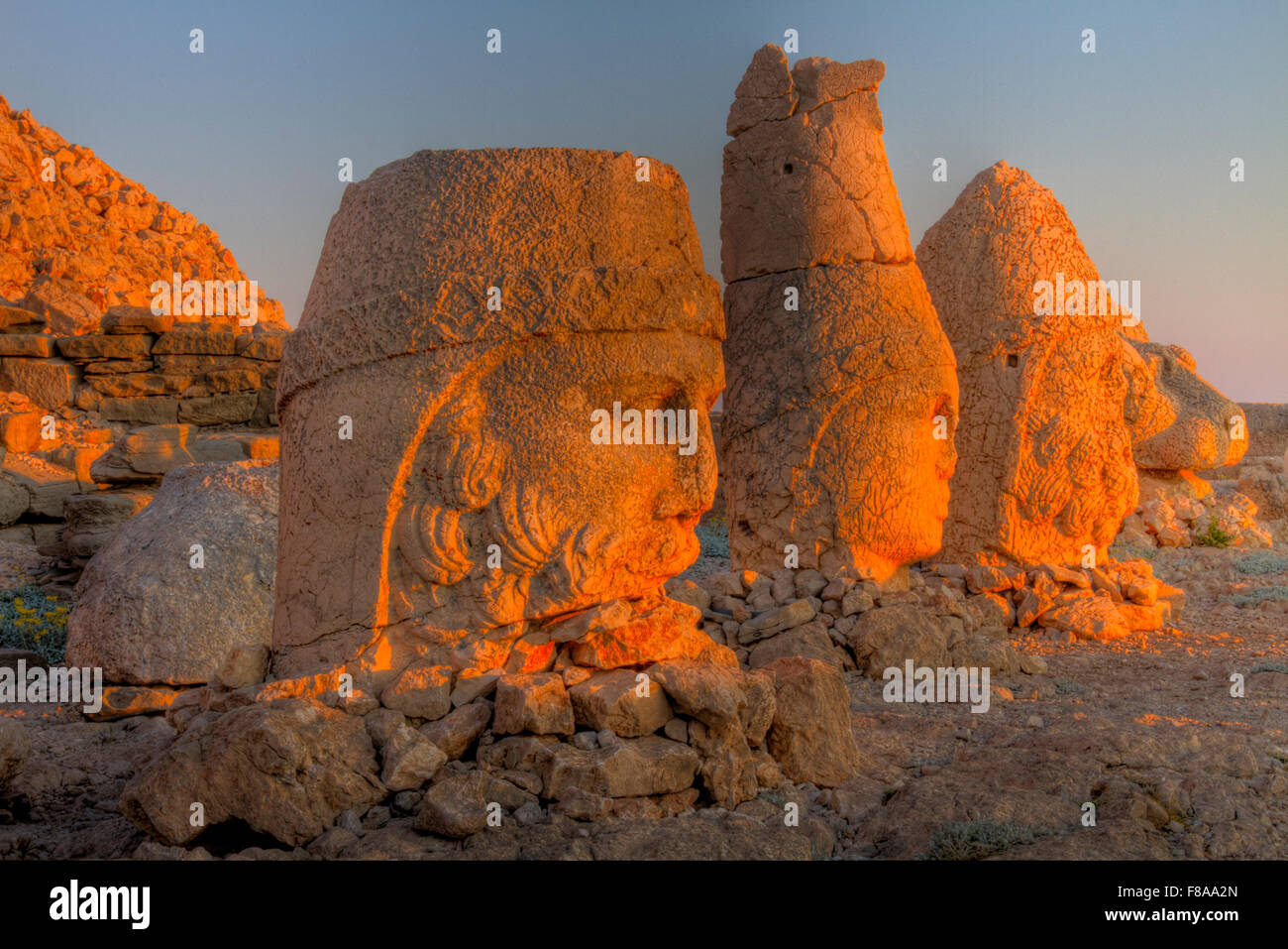 Huge sculpted heads, Mt. Nemrut National Park, Turkey, Ancient remnants of 2000 year old Commagene culture on 7,000 foot mountai Stock Photo