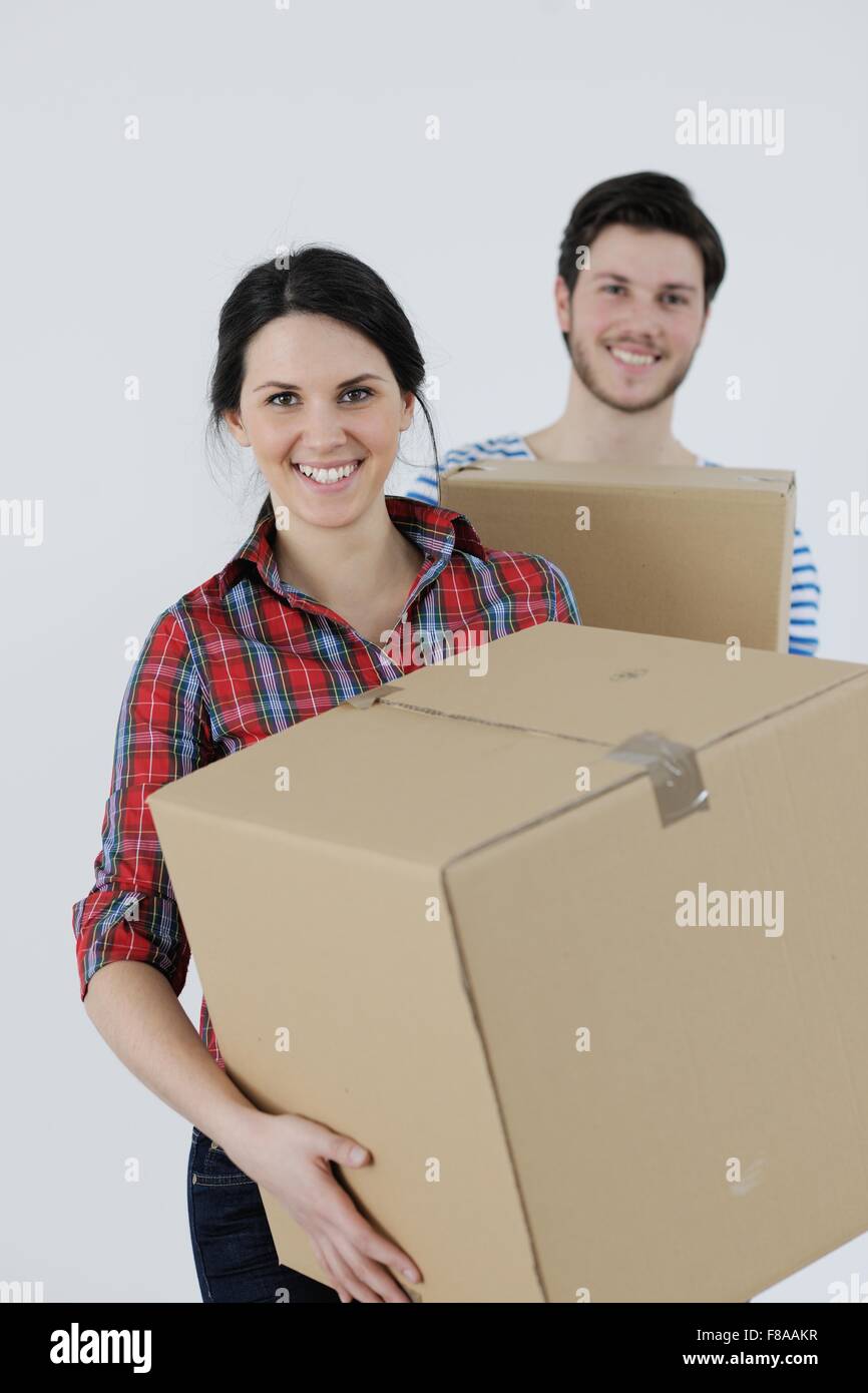 happy Young couple moving in new home Stock Photo - Alamy