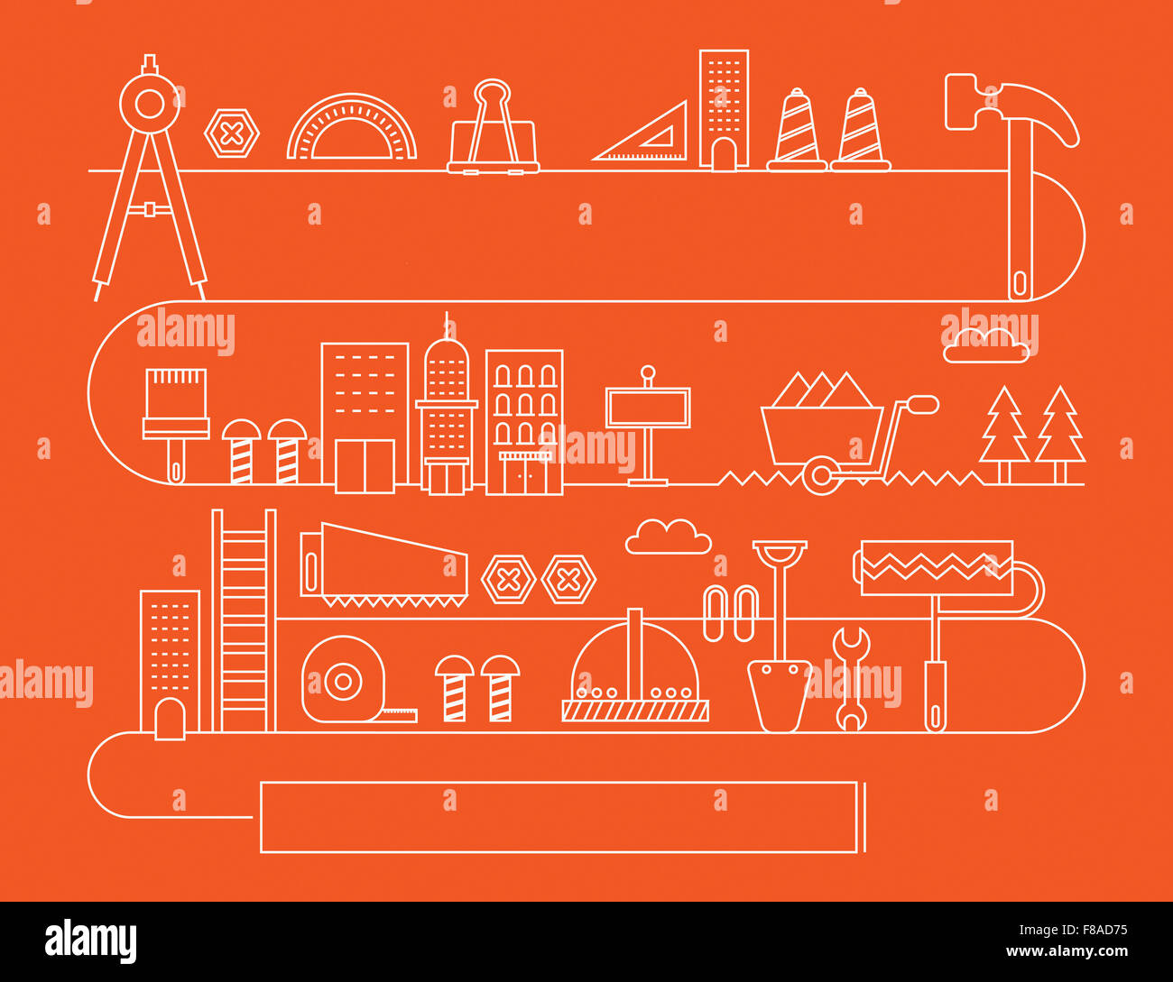 Line icons related to construction against orange color Stock Photo - Alamy