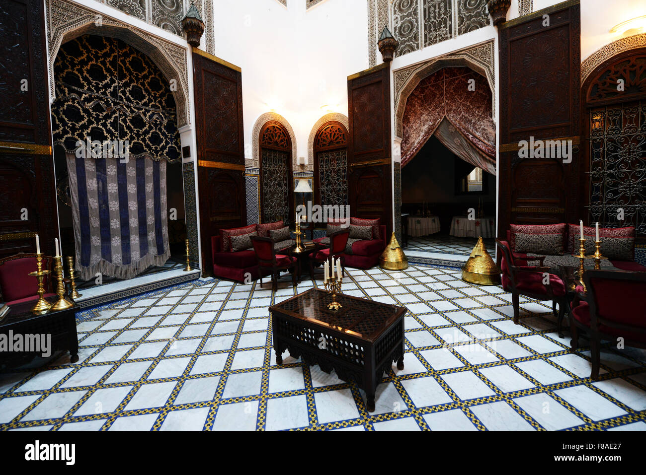 The beautiful traditional hotel ( Riad )- La Maison Bleue in Fes. Stock Photo