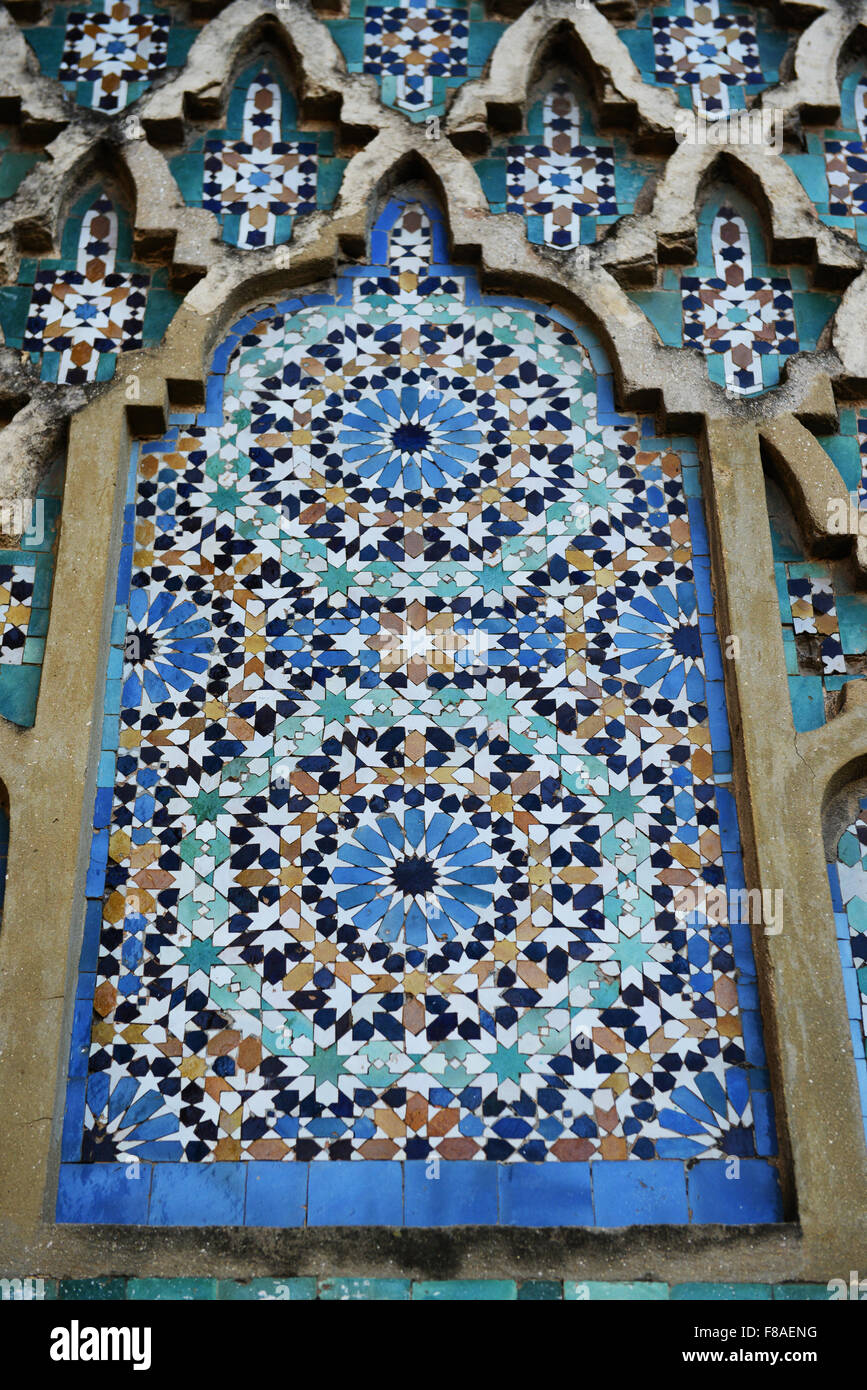 Moroccan zellige decorating the Bab Mansour gate in Meknes. Stock Photo