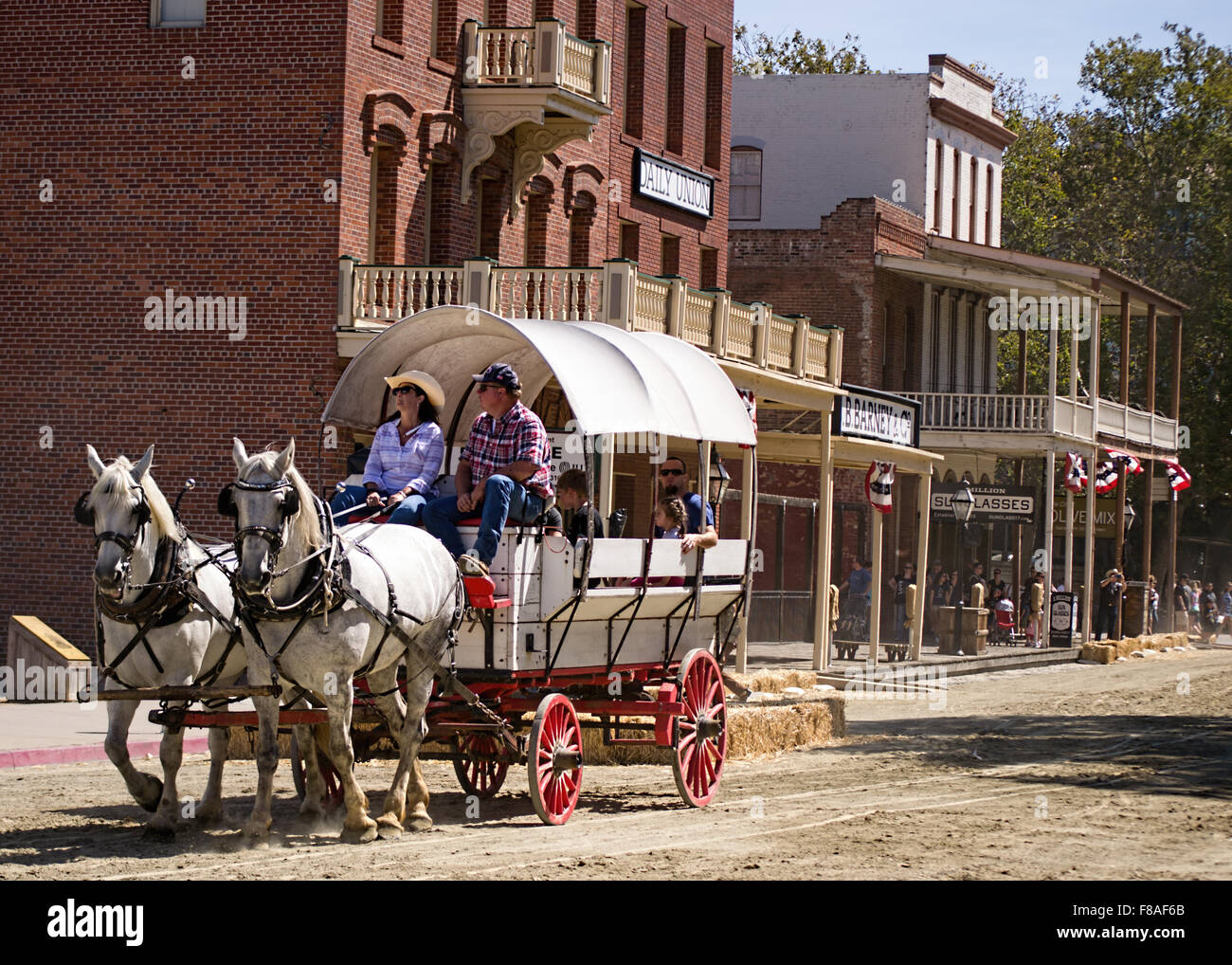 Horse wagon ride during the Gold Rush Day festival celebrations Stock