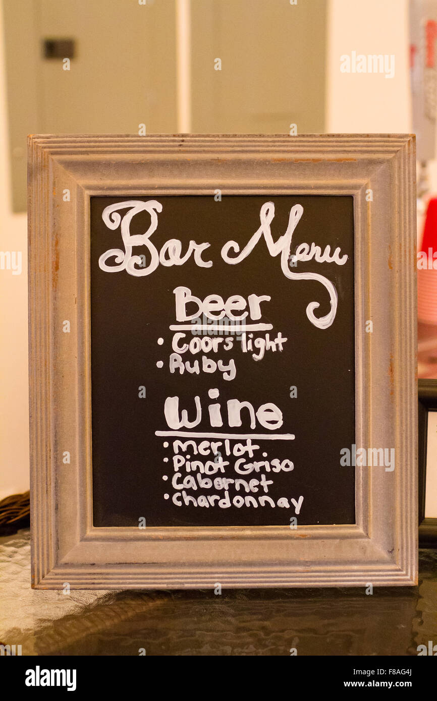 EUGENE, OR OCTOBER 25, 2014 Beer and wine bar menu at wedding