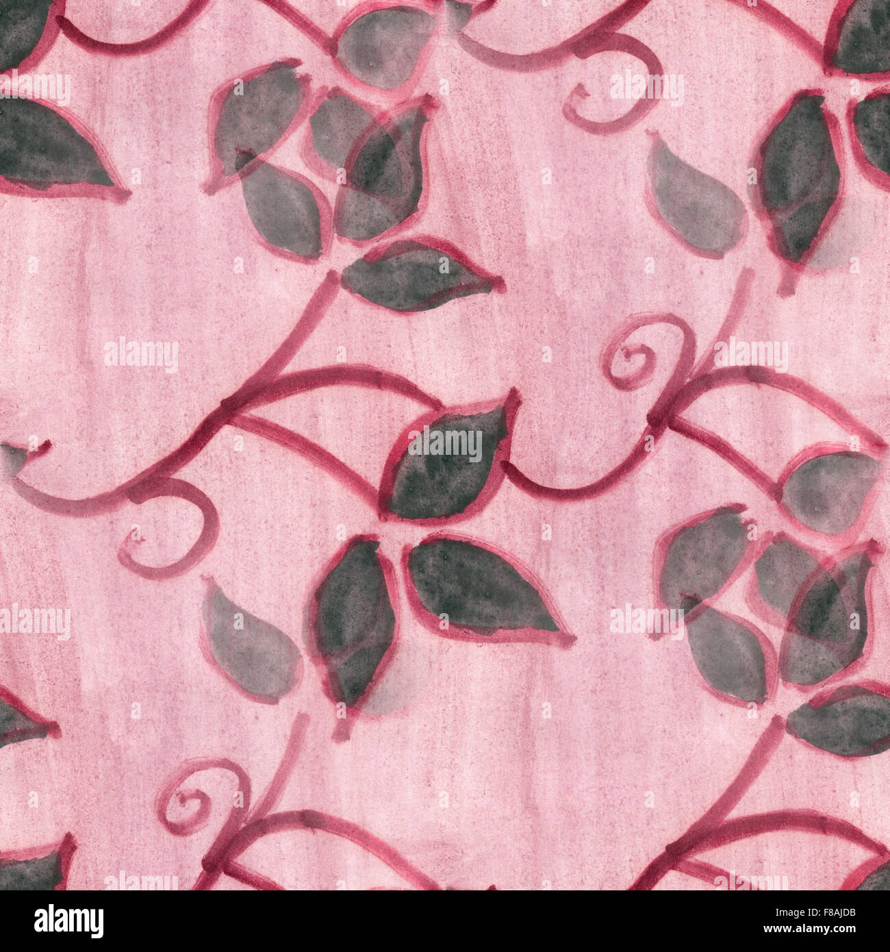 Watercolor Flowers Black Pink Seamless Background Wallpaper Handmade