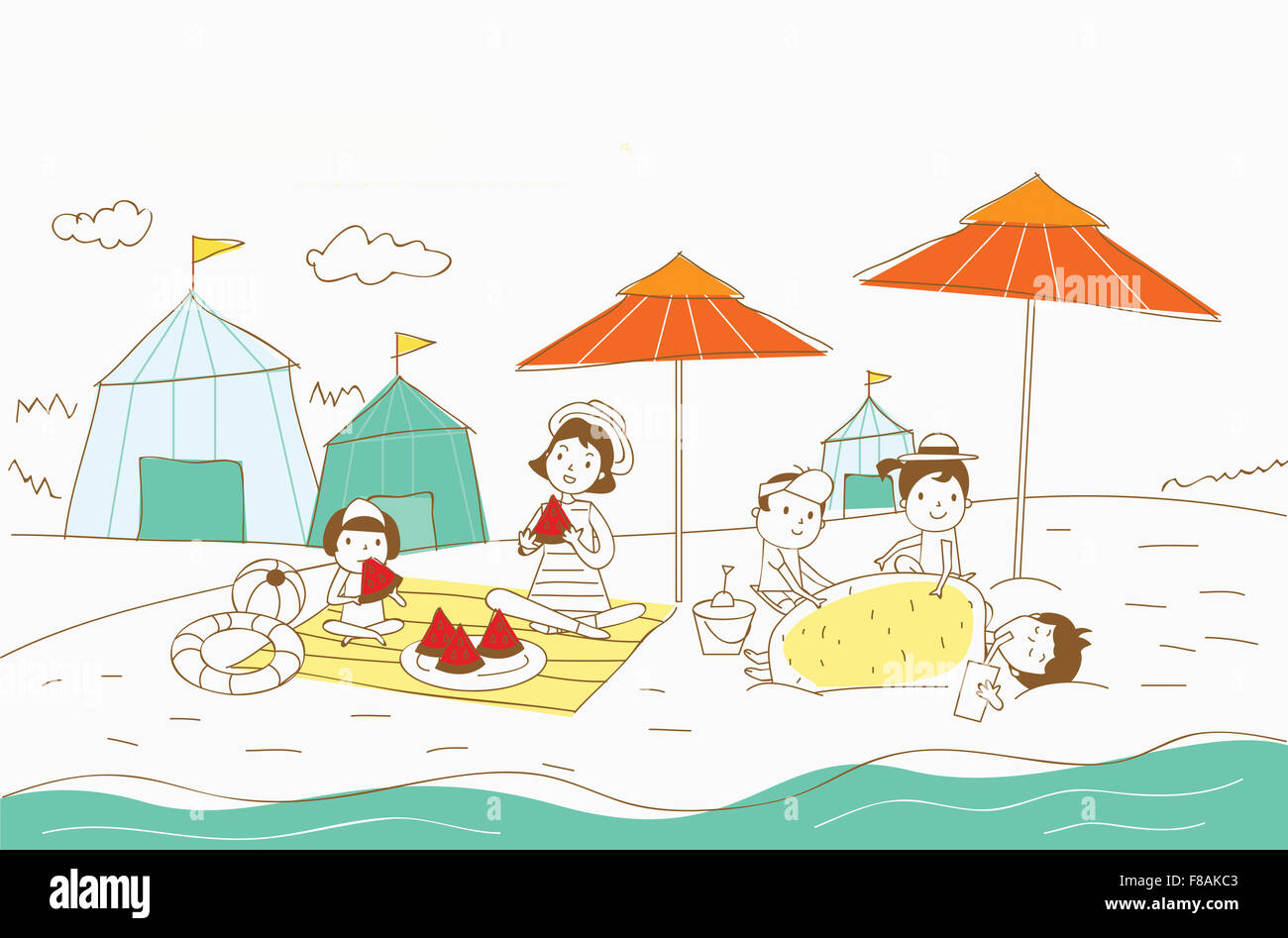 Family enjoying vacation at summer beach Stock Photo - Alamy
