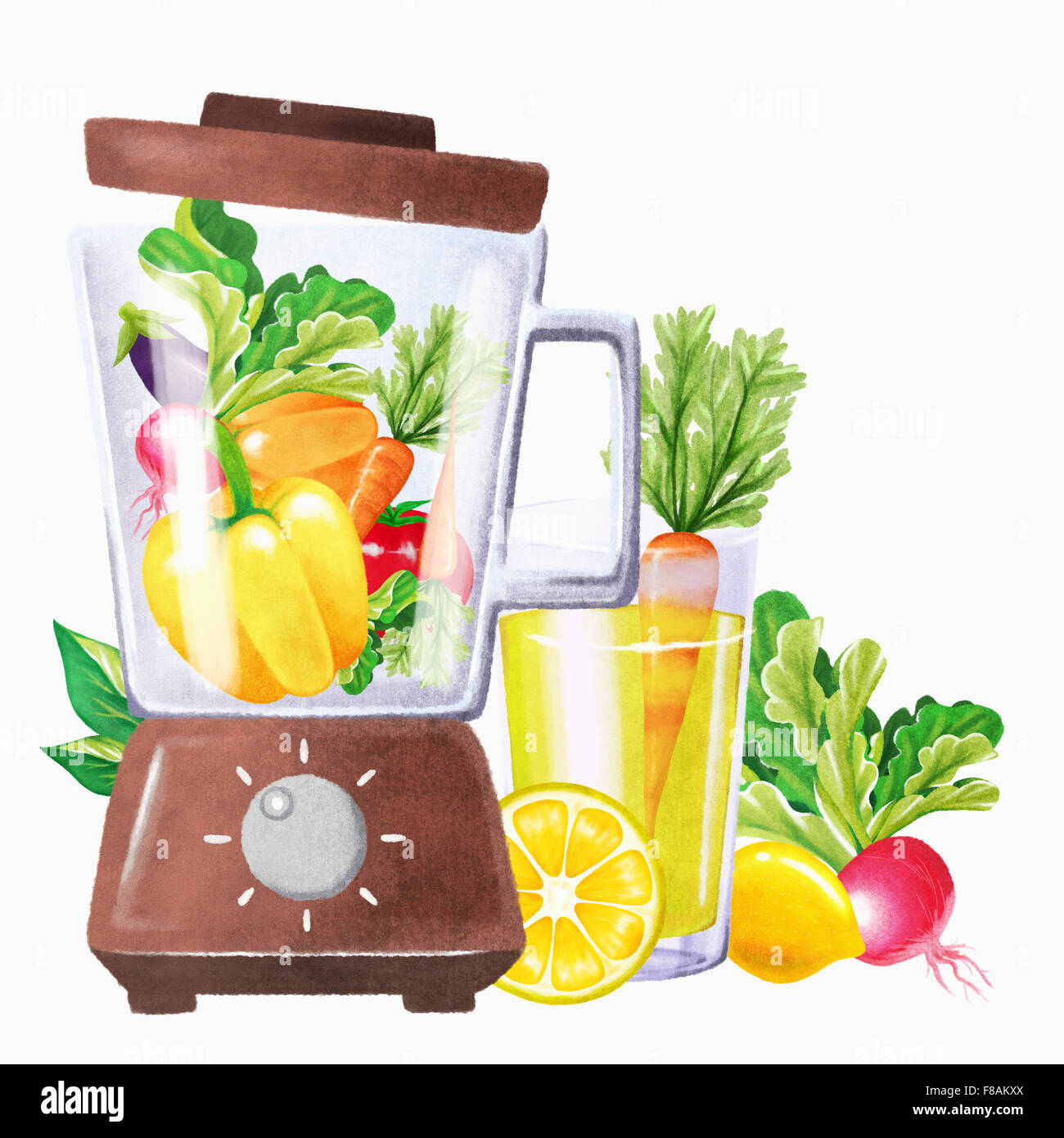 Fresh healthy fruits and vegetables with a blender Stock Photo Alamy