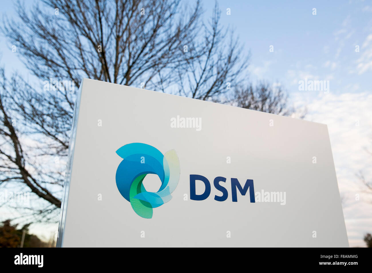A logo sign outside of a facility occupied by Royal DSM in Windsor, Connecticut on November 21, 2015. Stock Photo