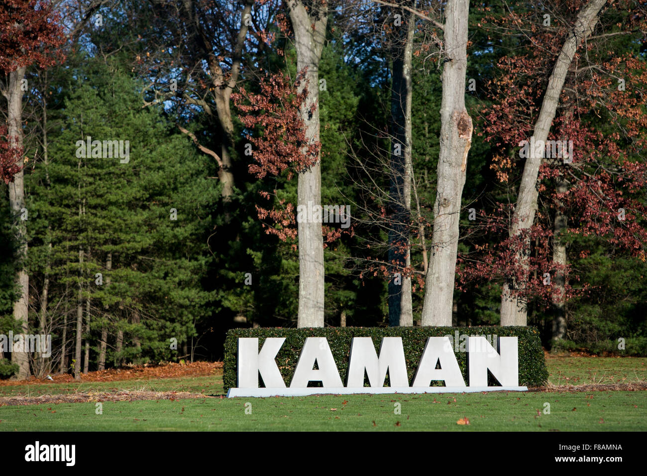 A logo sign outside of the headquarters of Kaman Aerospace Corporation in Bloomfield, Connecticut on November 21, 2015. Stock Photo