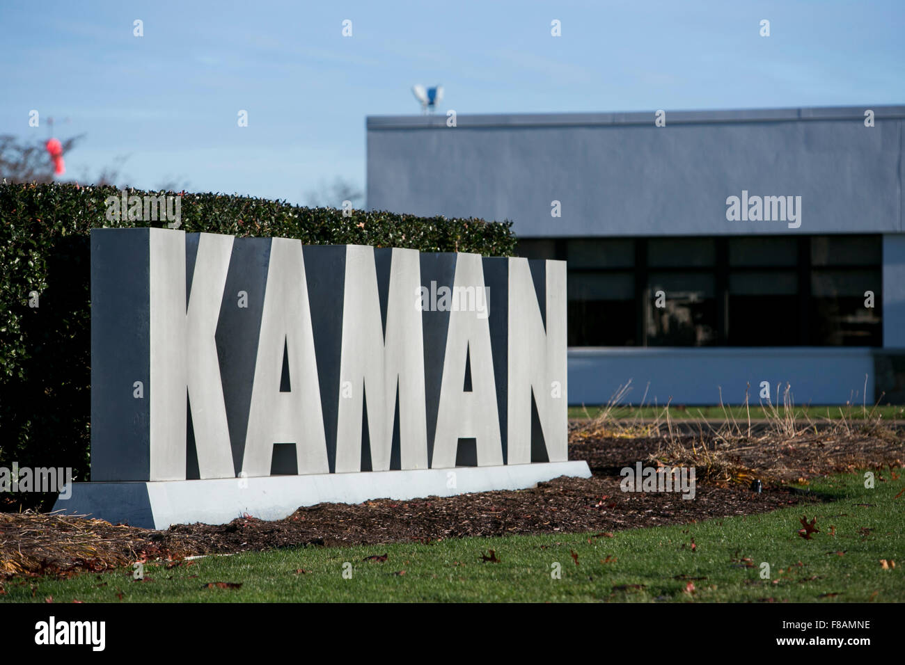 A logo sign outside of the headquarters of Kaman Aerospace Corporation in Bloomfield, Connecticut on November 21, 2015. Stock Photo