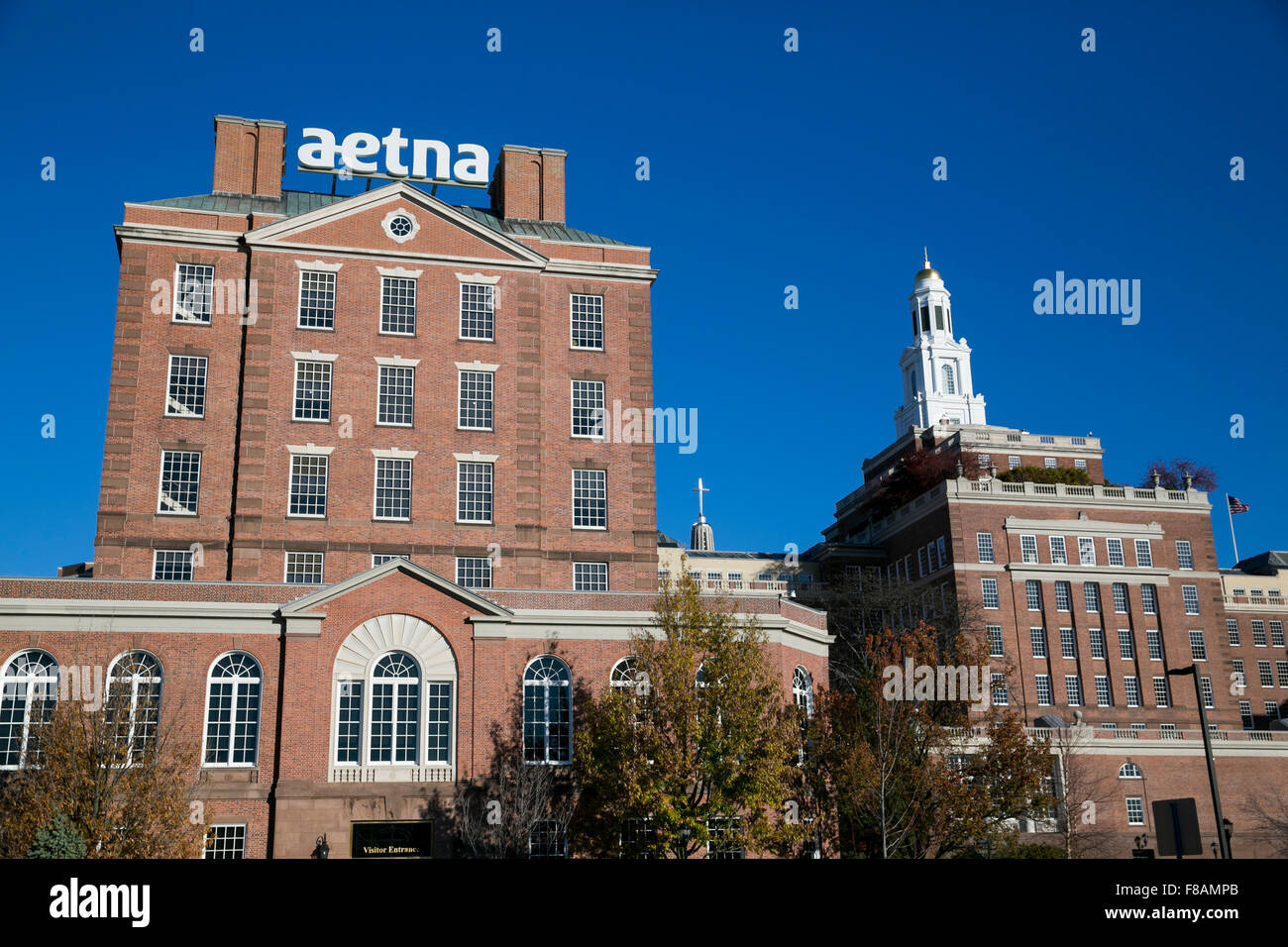 A logo sign outside of the headquarters of Aetna, Inc., in Hartford