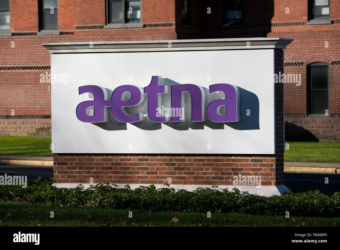 A logo sign outside of the headquarters of Aetna, Inc., in Hartford
