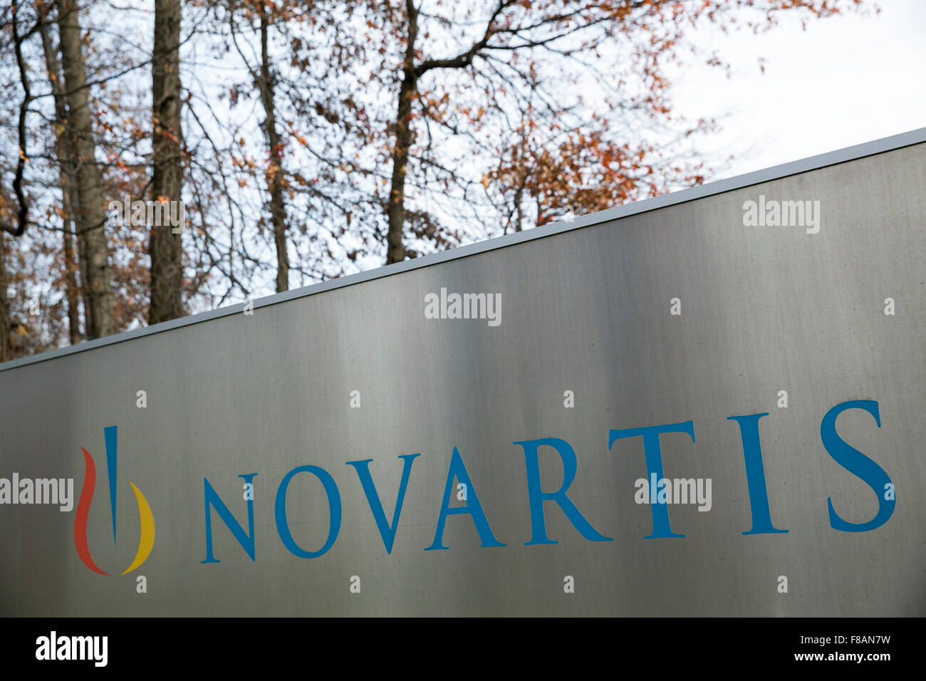 A logo sign outside of a facility occupied by Novartis International AG in Morristown, New Jersey on November 22, 2015. Stock Photo