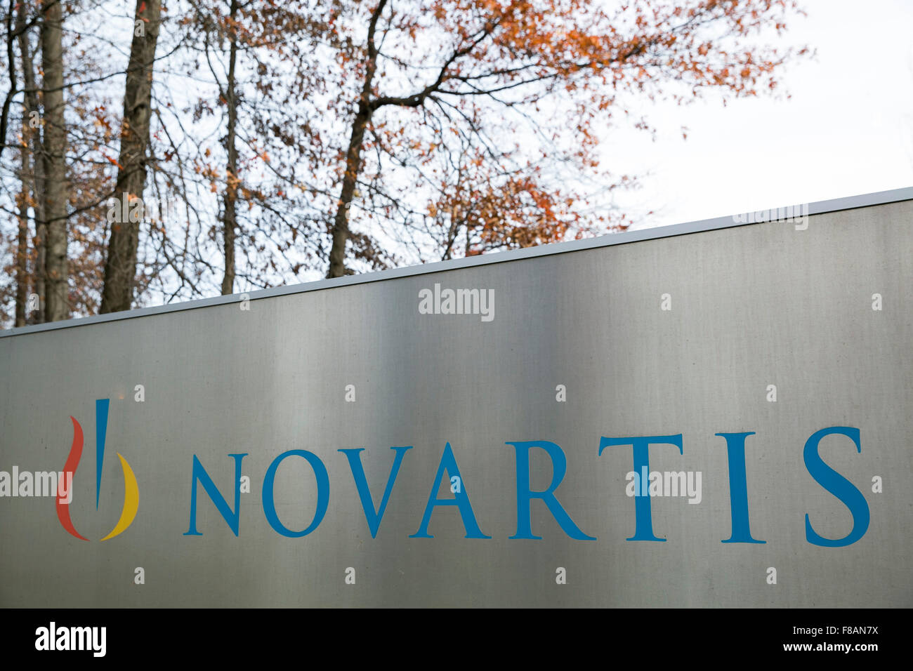 A logo sign outside of a facility occupied by Novartis International AG in Morristown, New Jersey on November 22, 2015. Stock Photo