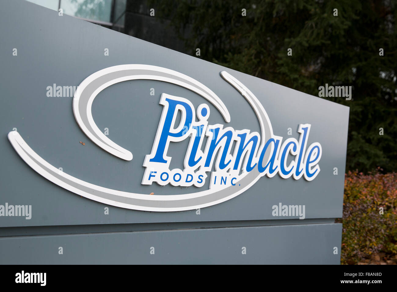 A logo sign outside of the headquarters of Pinnacle Foods, Inc., in Parsippany, New Jersey on November 22, 2015. Stock Photo