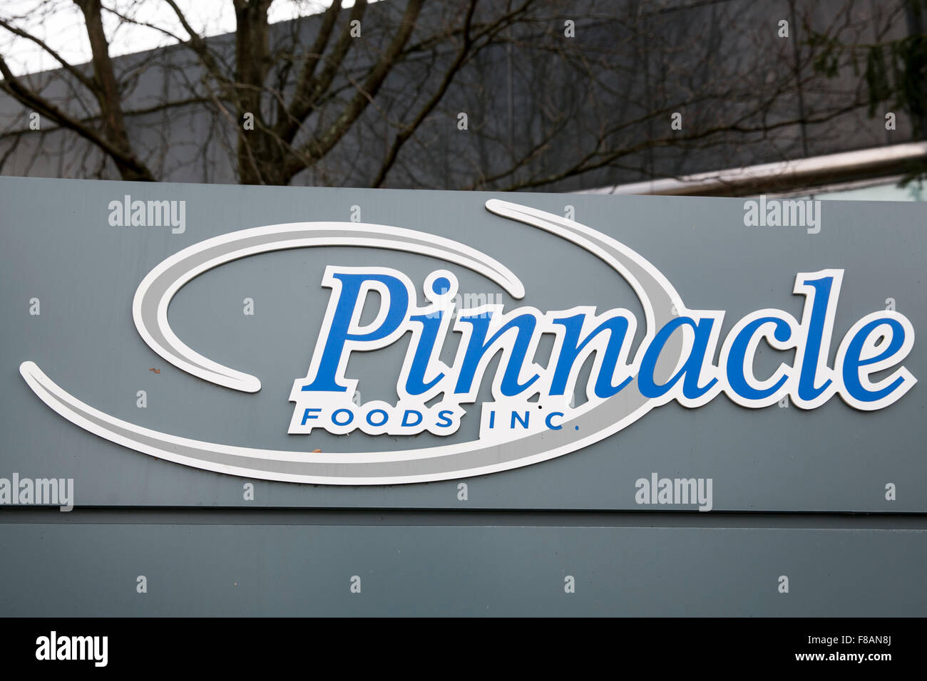 A logo sign outside of the headquarters of Pinnacle Foods, Inc., in Parsippany, New Jersey on November 22, 2015. Stock Photo