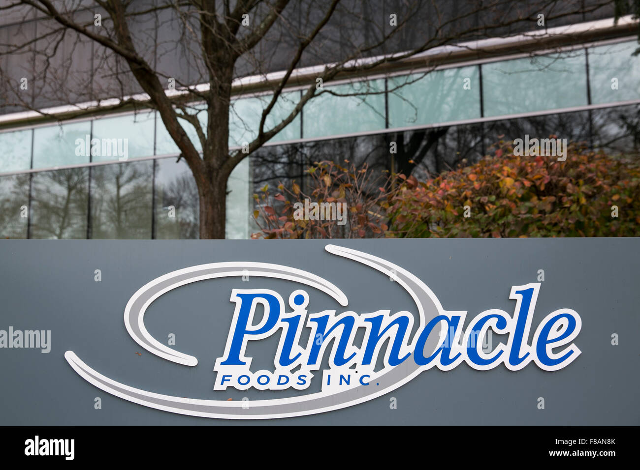 A logo sign outside of the headquarters of Pinnacle Foods, Inc., in