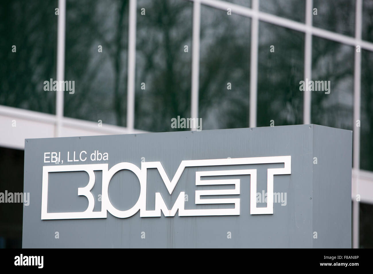 A logo sign outside of a facility occupied by Zimmer Biomet  in Parsippany, New Jersey on November 22, 2015. Stock Photo