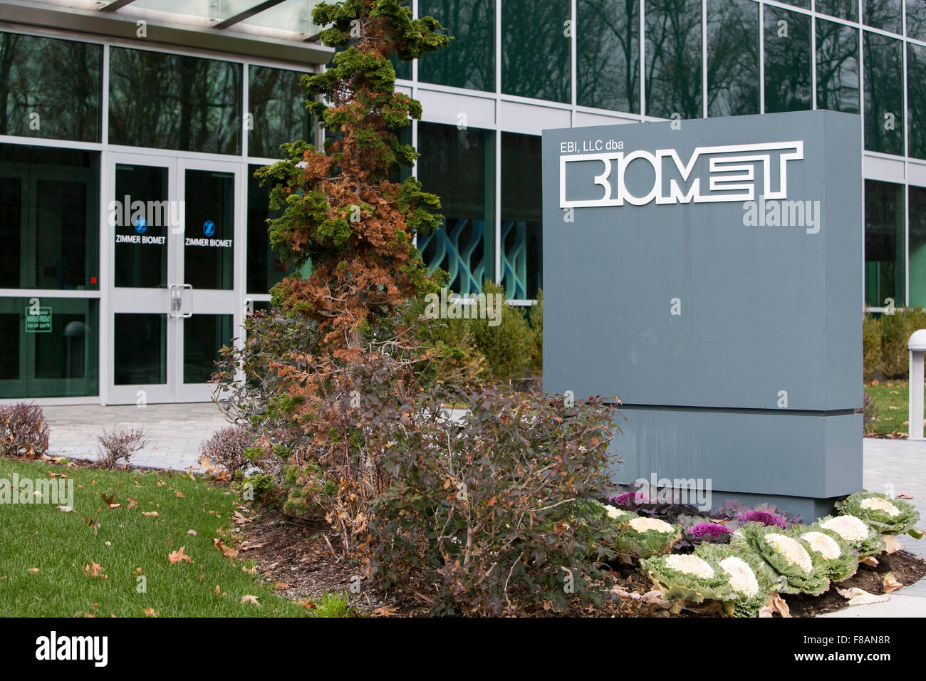 A logo sign outside of a facility occupied by Zimmer Biomet  in Parsippany, New Jersey on November 22, 2015. Stock Photo