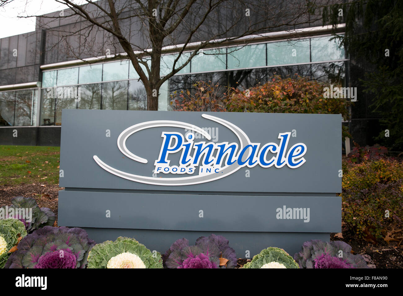 A logo sign outside of the headquarters of Pinnacle Foods, Inc., in