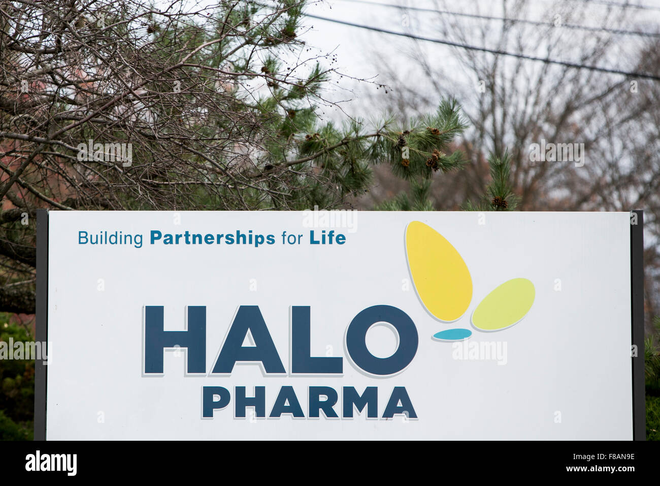 A logo sign outside of the headquarters of Halo Pharmaceutical Inc., in Whippany, New Jersey on November 22, 2015. Stock Photo
