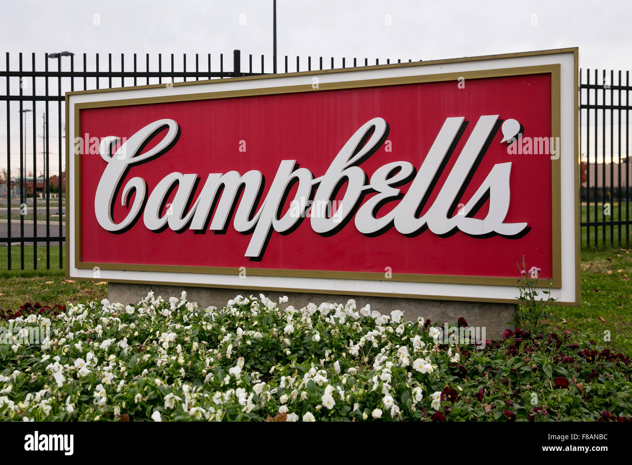 A logo sign outside of the headquarters of The Campbell Soup Company