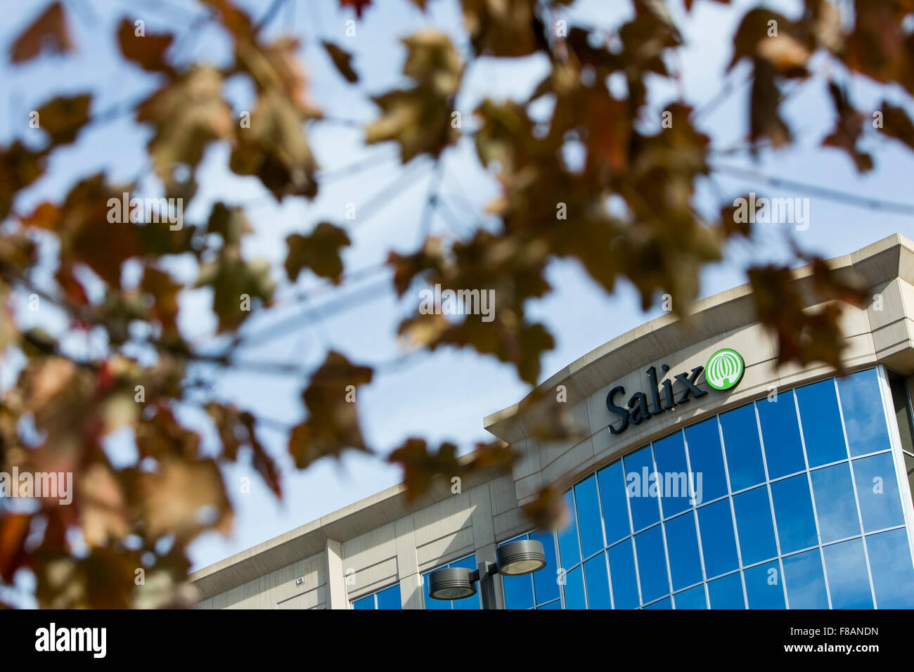 A logo sign outside of the headquarters of Salix Pharmaceuticals, Inc