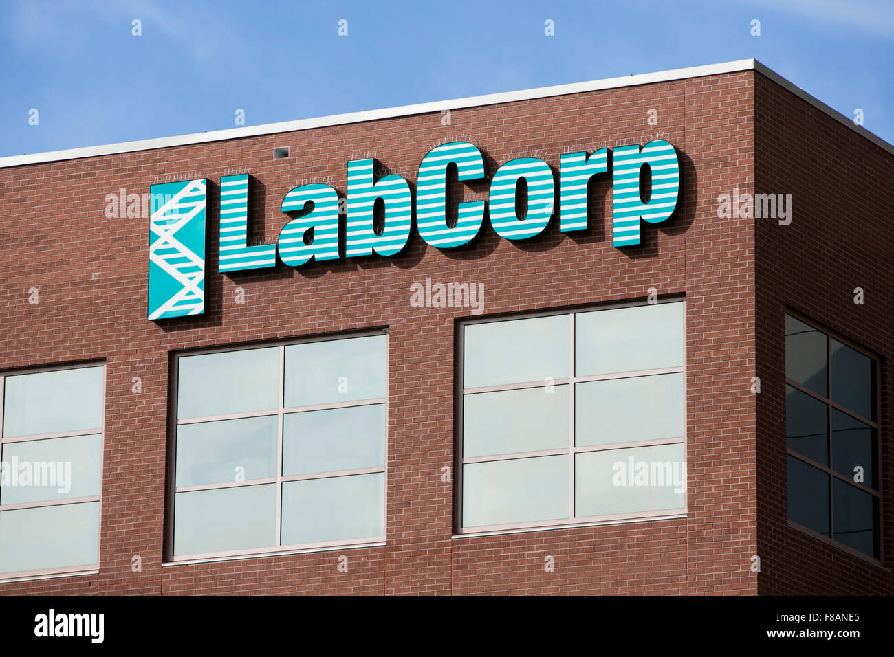 A logo sign outside of the headquarters of Laboratory Corporation of