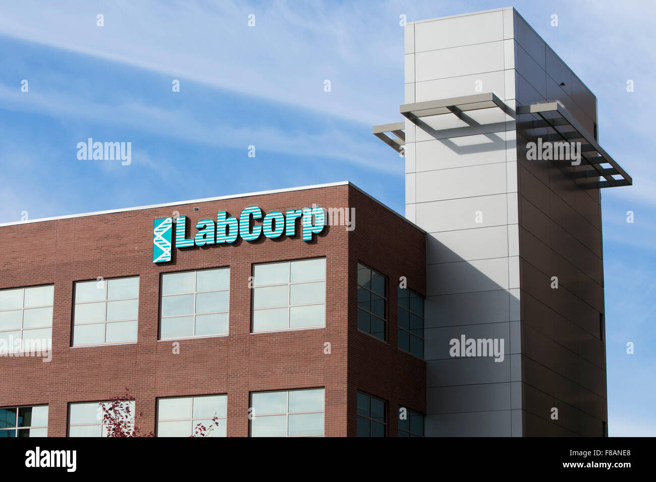 A logo sign outside of the headquarters of Laboratory Corporation of