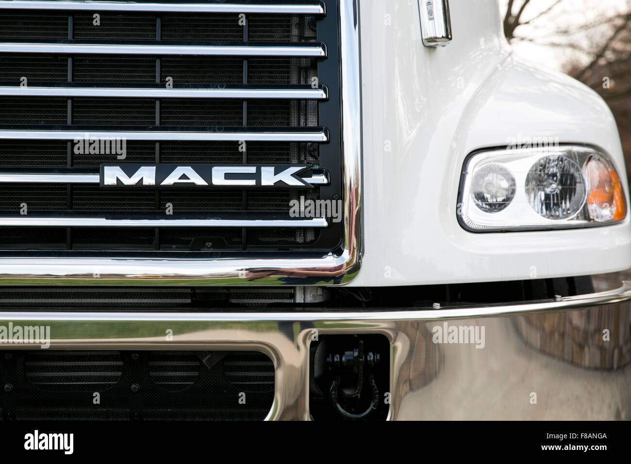 A logo sign outside of the headquarters of Mack Trucks, Inc., in Greensboro, North Carolina on November 27, 2015. Stock Photo