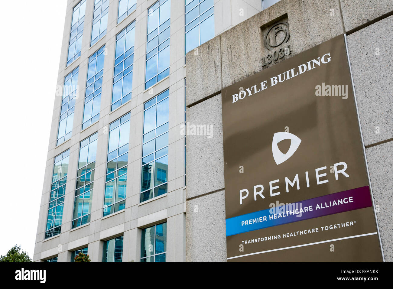 A logo sign outside of the headquarters of Premier, Inc., in Charlotte