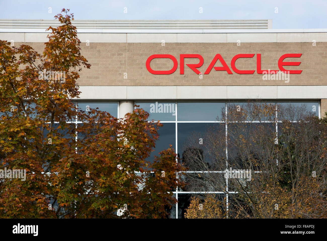 A logo sign outside of a facility occupied by The Oracle Corporation in Morrisville, North Carolina on November 29, 2015. Stock Photo