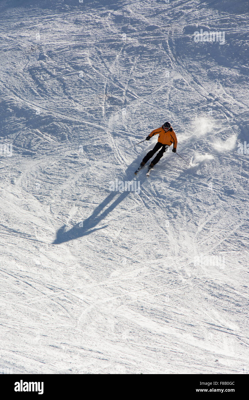 Skiers on the slope of a ski resort Stock Photo