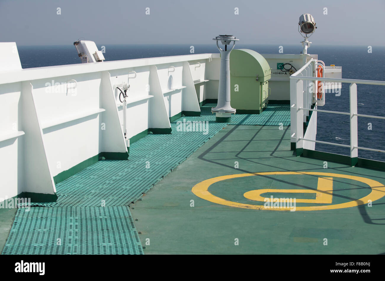 Outside on the  Bridge of  Porte Real Container ship on route to Southampton Port in England. Stock Photo