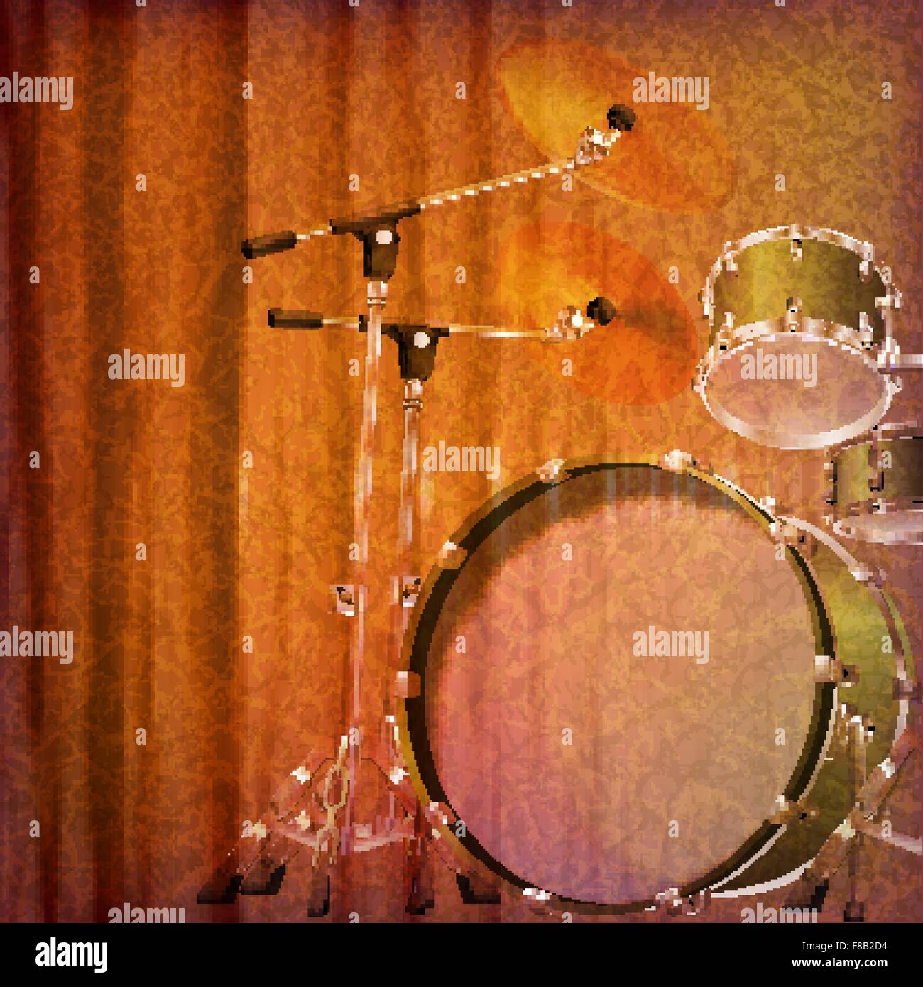 abstract grunge music background with drum kit vector illustration