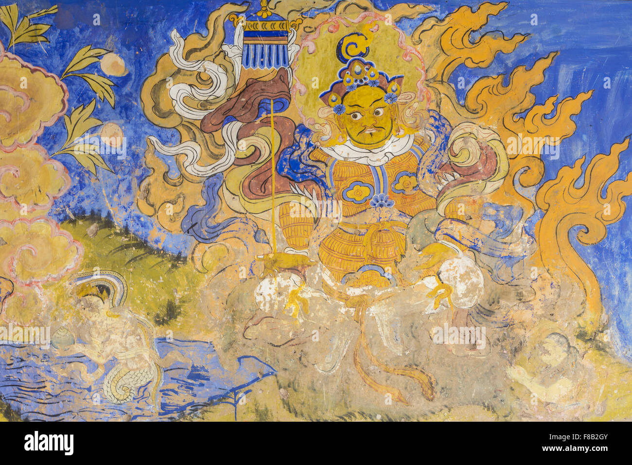 Buddhist fresco in Thiksay monastery near Leh in Ladakh, a part of Jammu & Kashmir state in India Stock Photo