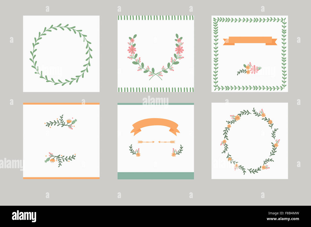 Flower And Ribbon Frame Various frame with flowers, plants and ribbons Stock Photo - Alamy