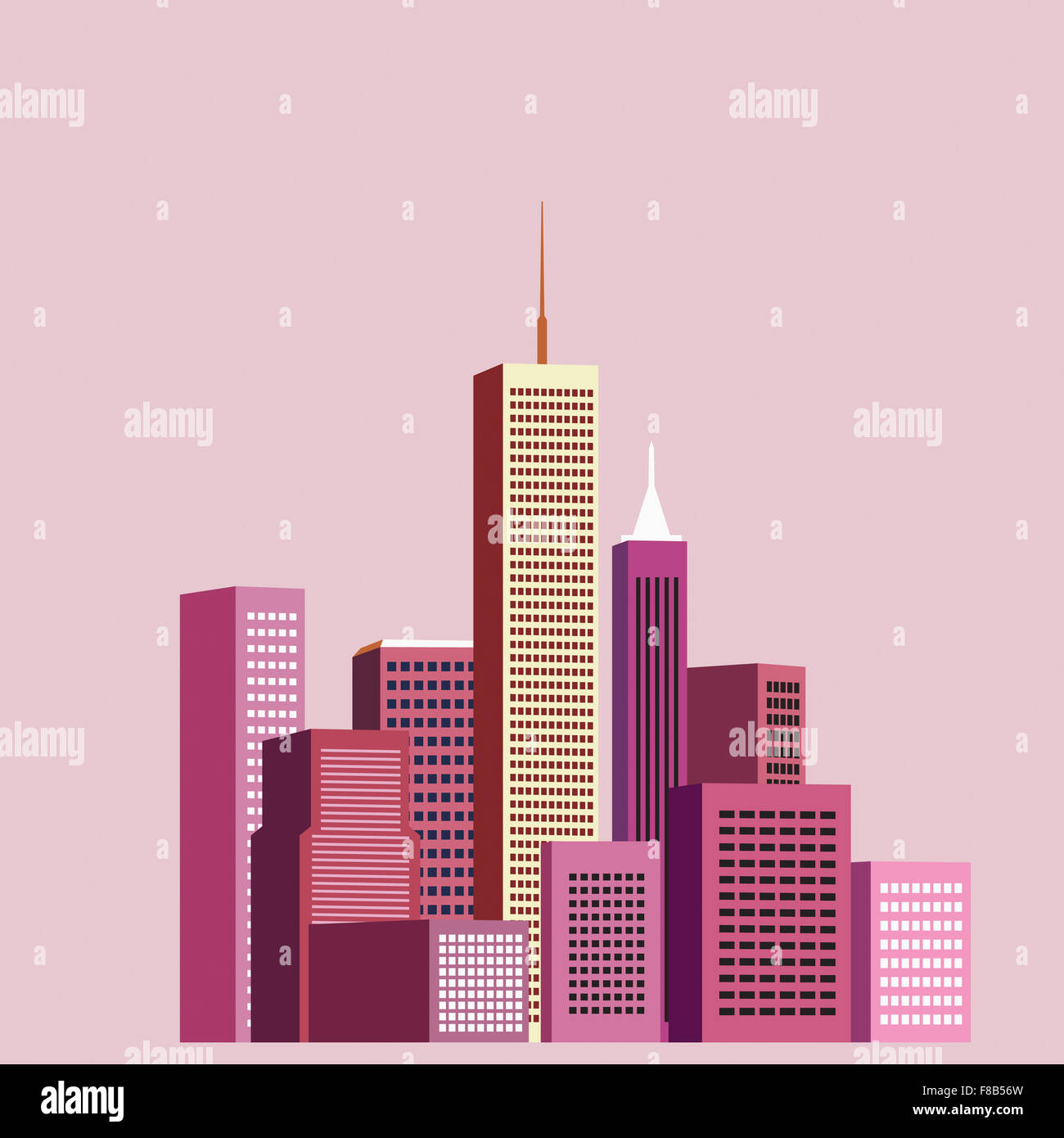 Various buildings and skyscrapers with pink in city Stock Photo - Alamy