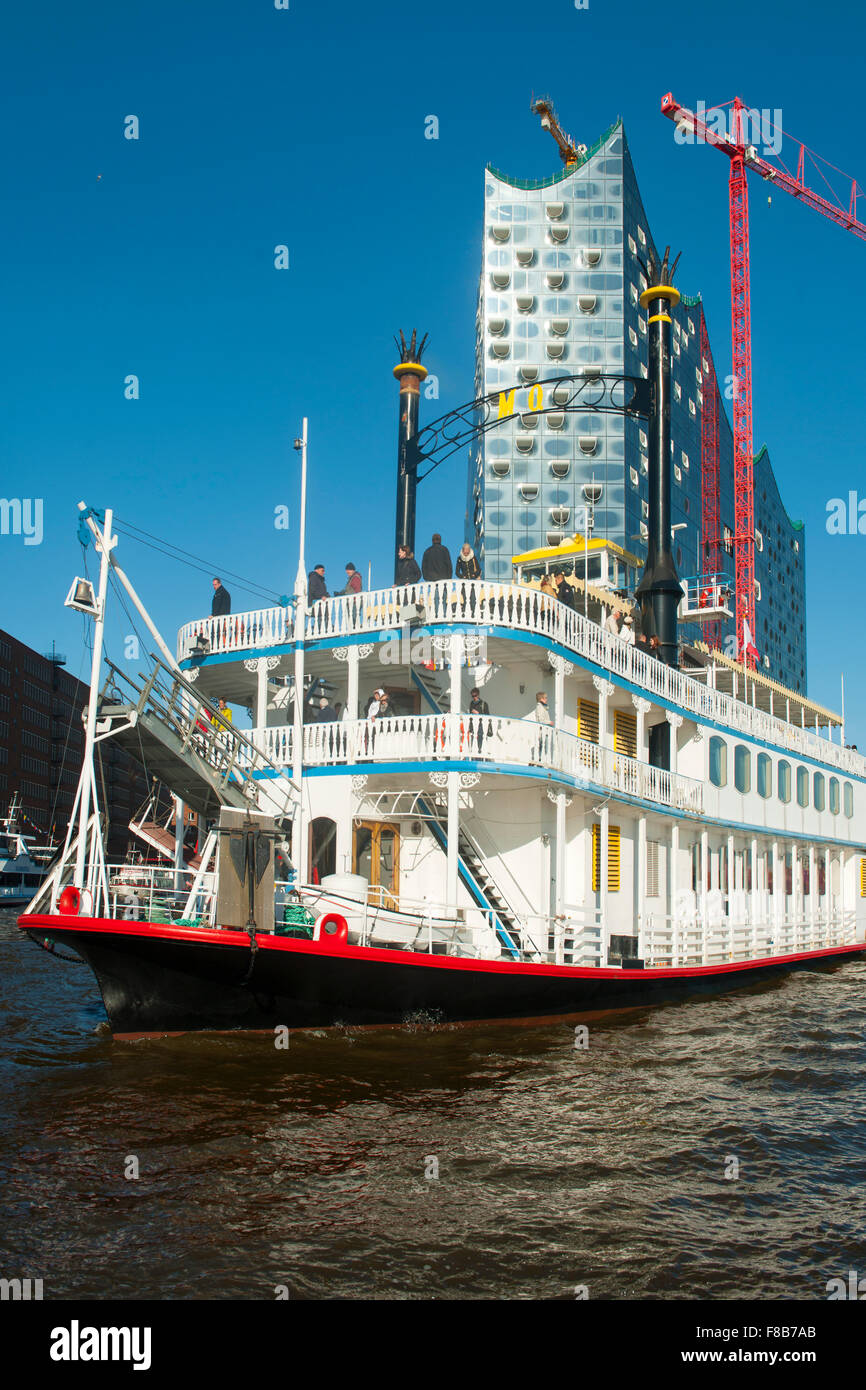 Deutschland, Hamburg, Hamburger Hafen, Heckschaufel-Raddampfer Mississippi Queen Stock Photo