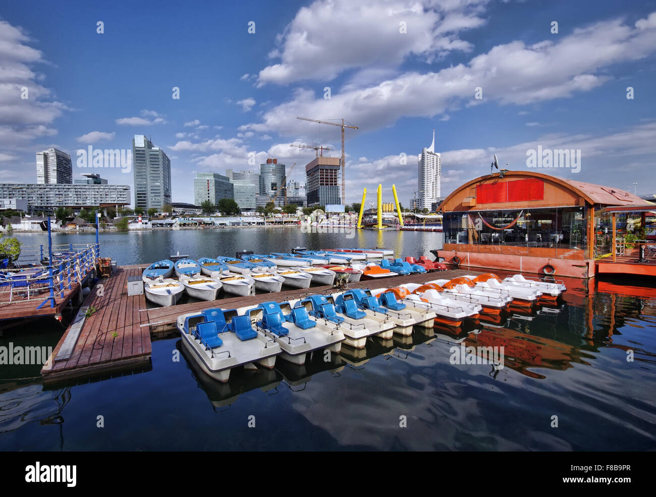 Pedal boats on Danube River, Vienna Stock Photo Alamy
