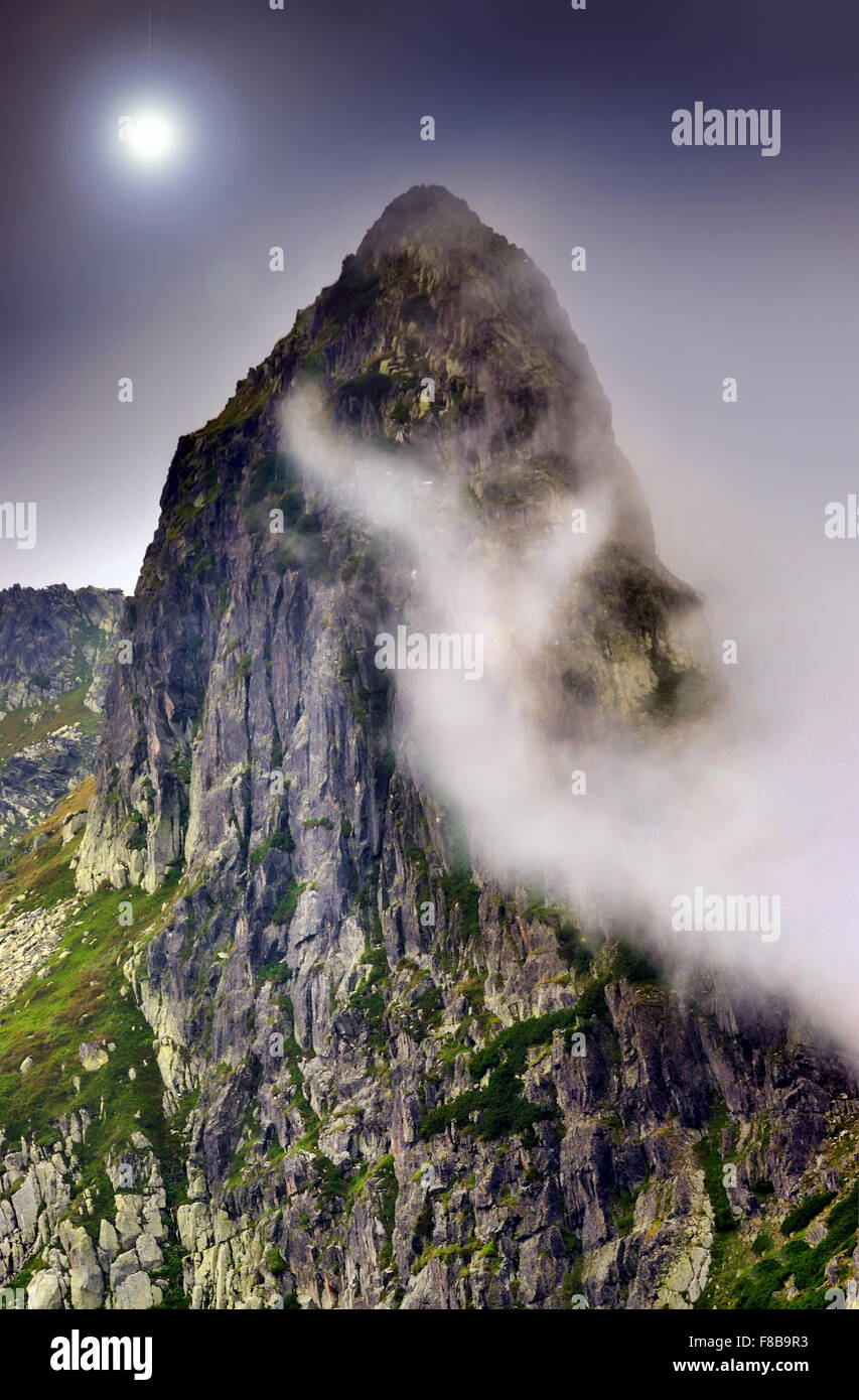 Mystic Mountain with abstract fog Stock Photo