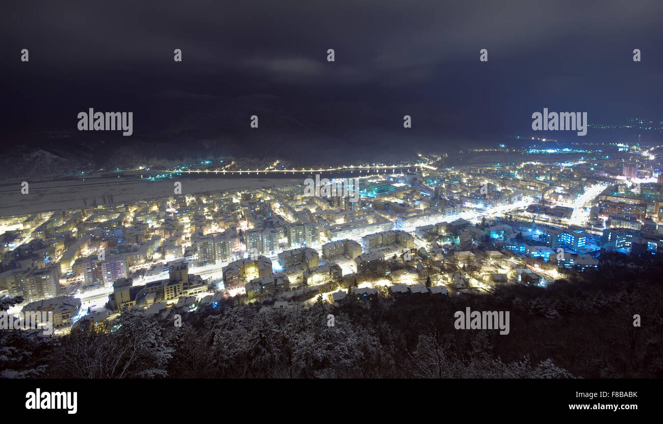 city resort in winter night, Piatra Neamt, Romania Stock Photo